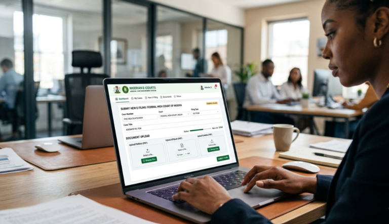 Nigerian lawyer using digital court filing system Nigeria for e-filing