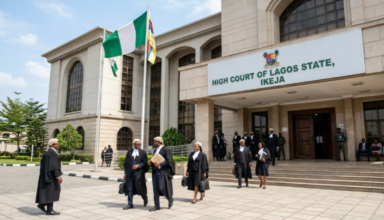 Court filing process in Nigeria; exterior of a Nigerian High Court building