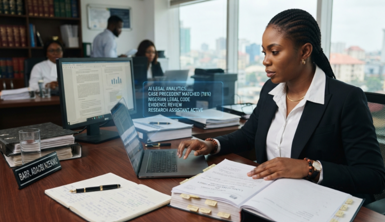 ai tools for lawyers in Nigeria helping a legal professional work on a laptop