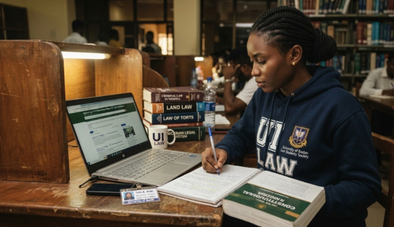 online legal resources for law students in Nigeria studying at a laptop