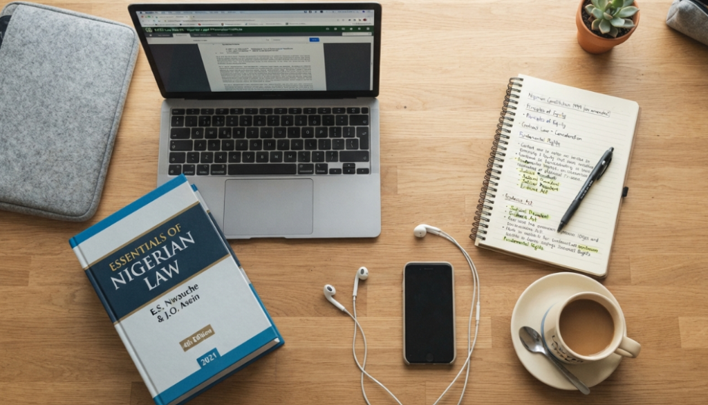 study setup with digital legal research tools for Nigerian law students