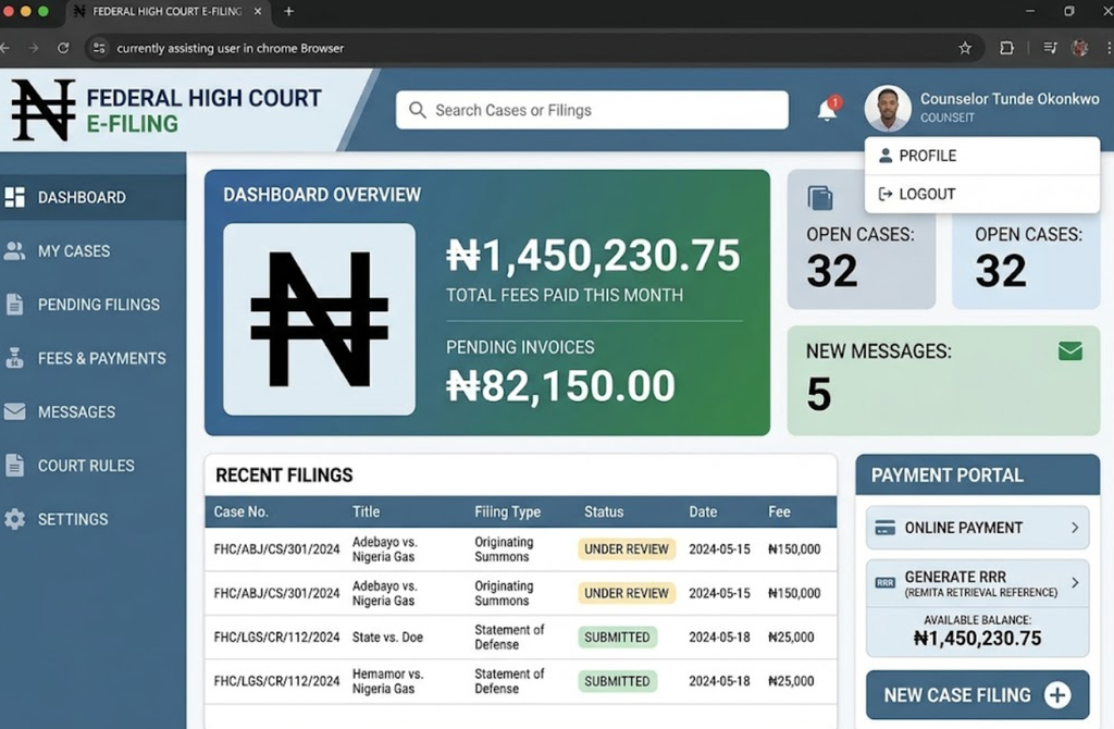 Nigeria e filing court system guide portal dashboard