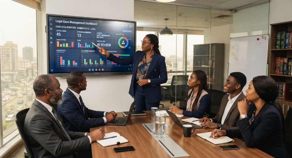 Nigerian legal professionals discussing the future of legal tech in Africa